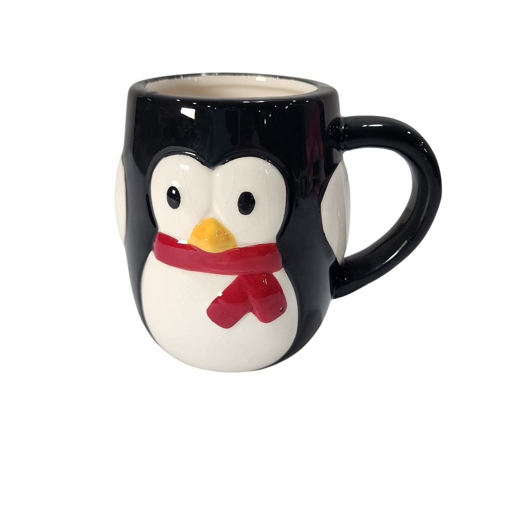 Walmart Penguin Coffee Mug 3D Ceramic Winter Red Scarf Holiday Novelty Cup